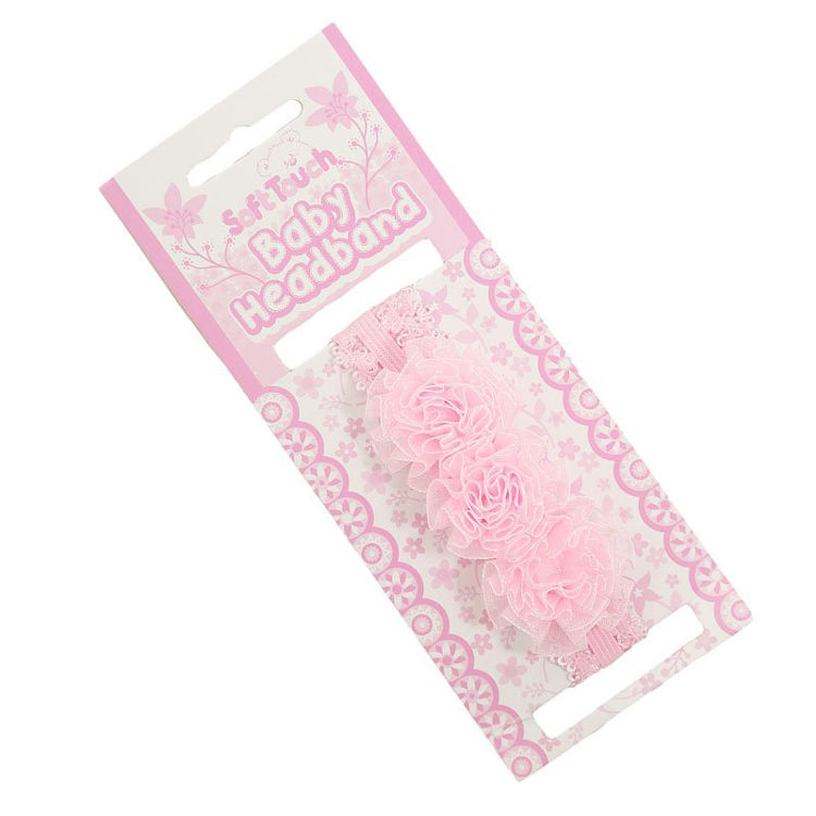 Picture of HB90-P: 6921- PINK LACE HEADBAND W/3 FLOWERS